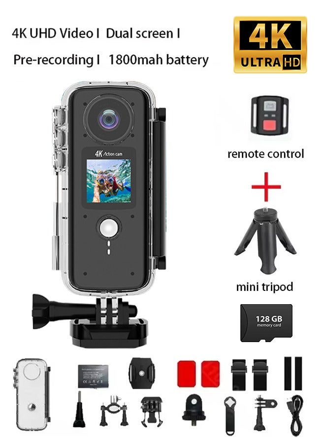 Generic Waterproof Action Camera 4K HD 2.4G Wifi 150° Wide Angle Sport Video Cameras,included 128G Card, 1800mAh Battery 20MP Photos Anti-shake Vlog Cam - Image 1