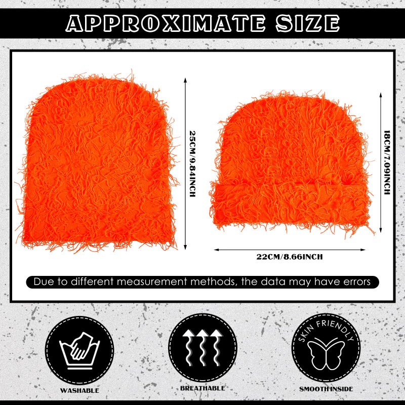 Chuarry Distressed Knitted Beanie Fuzzy Winter Hats Thick Warm Y2k Beanie Snow Knit Cap Skull for Women Men(Orange,Regular Style) - Image 2