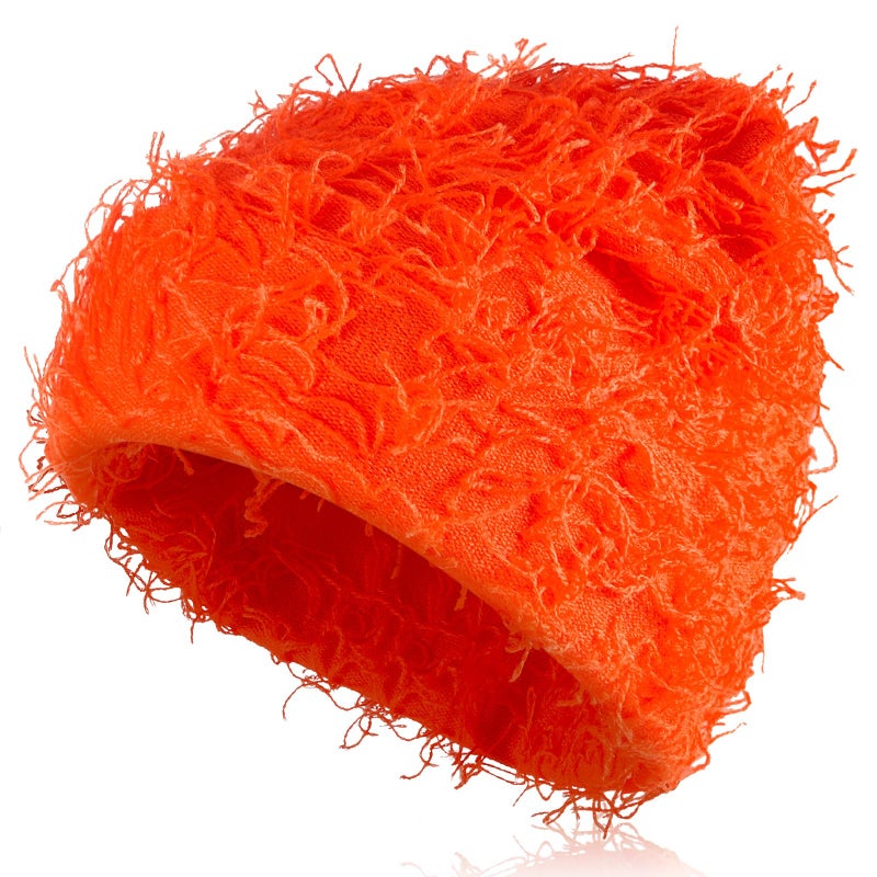 Chuarry Distressed Knitted Beanie Fuzzy Winter Hats Thick Warm Y2k Beanie Snow Knit Cap Skull for Women Men(Orange,Regular Style) - Image 1