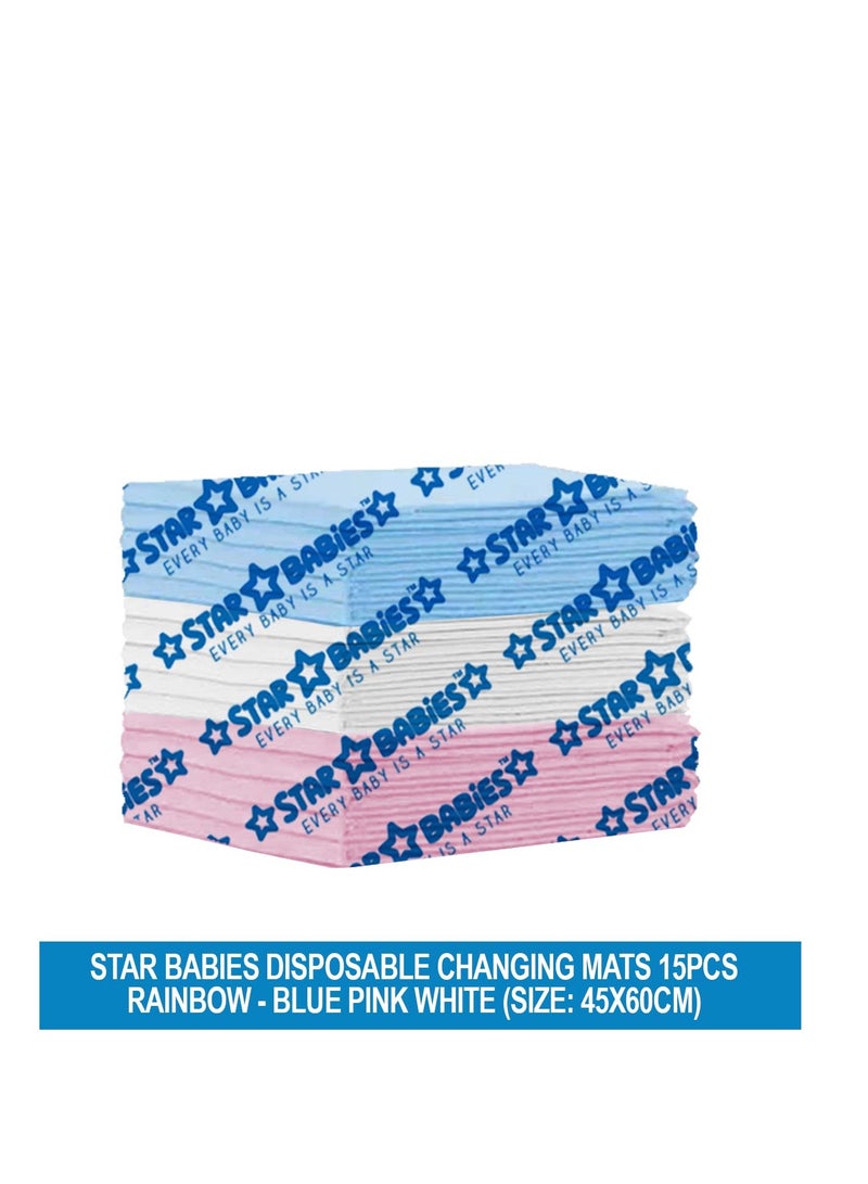 STAR BABiES Star Babies  Disposable Changing Mats - 45 x 60cm - Large Pack of 15 - Blue/Pink/White-Rainbow  - Image 2