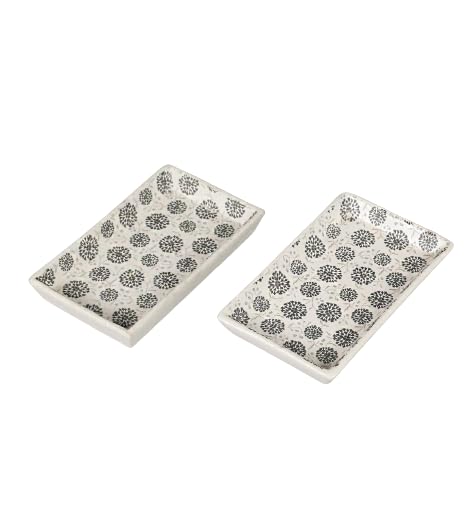 miah decor Miah Décor Handcrafted Handmade Stoneware Decal Black Flowers Ceramic Platter Set -Pack of 2 | Dimension-8"X4" | Cream & Black| Dishwasher,Oven, Microwave Safe| Food Safe - Image 4