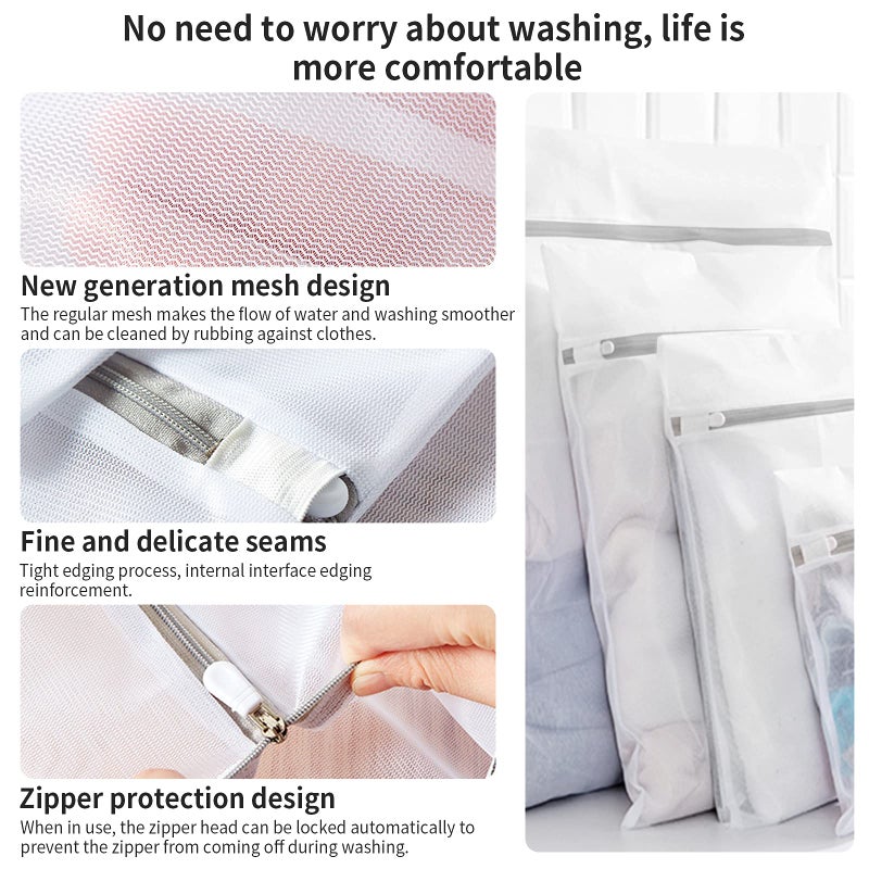 MDSXO 10 Pack Mesh Laundry Bags for Delicates with Non Rust Zipper- MDSXO White Laundry Bags Mesh Wash Bags, Easy Fit Bra, Sock,Lingerie,Sneaker,Baby Laundry for Washing Machine Travel Storage[1XL/3L/3M/3S] - Image 4