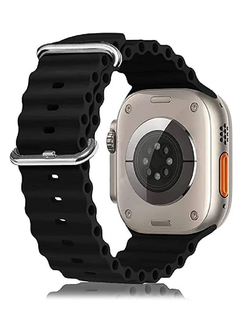 GENNEXT - Ocean Band Compatible with Apple Watch Band Ultra 49mm 45mm 44mm 42mm, Adjustable Loop with Buckle Soft Stretchy Silicone Sports Band for iWatch Series SE 8 7 6 5 4 3 2 1 Men Women, Black - Image 1