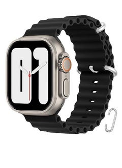 Ocean Band Compatible with Apple Watch Band Ultra 49mm 45mm 44mm 42mm, Adjustable Loop with Buckle Soft Stretchy Silicone Sports Band for iWatch Series SE 8 7 6 5 4 3 2 1 Men Women, Black