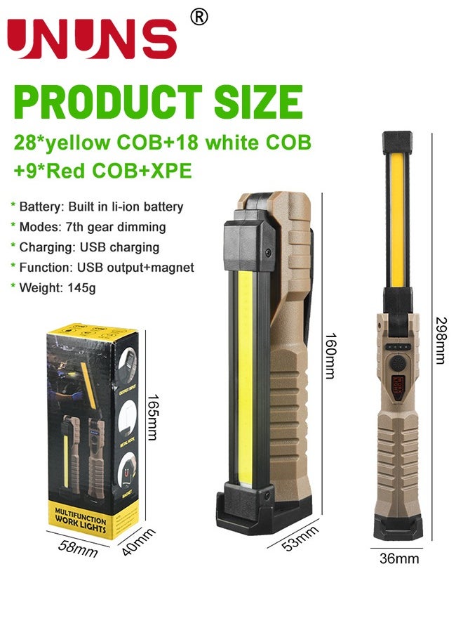 UNUNS - LED Work Light,USB Rechargeable Foldable Flashlight Work Light With Magnetic Base And 3 Light Modes,180° Rotate,7-speed adjustable,Automotive Work Light For Camping - Image 1