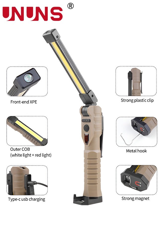 UNUNS - LED Work Light,USB Rechargeable Foldable Flashlight Work Light With Magnetic Base And 3 Light Modes,180° Rotate,7-speed adjustable,Automotive Work Light For Camping - Image 1