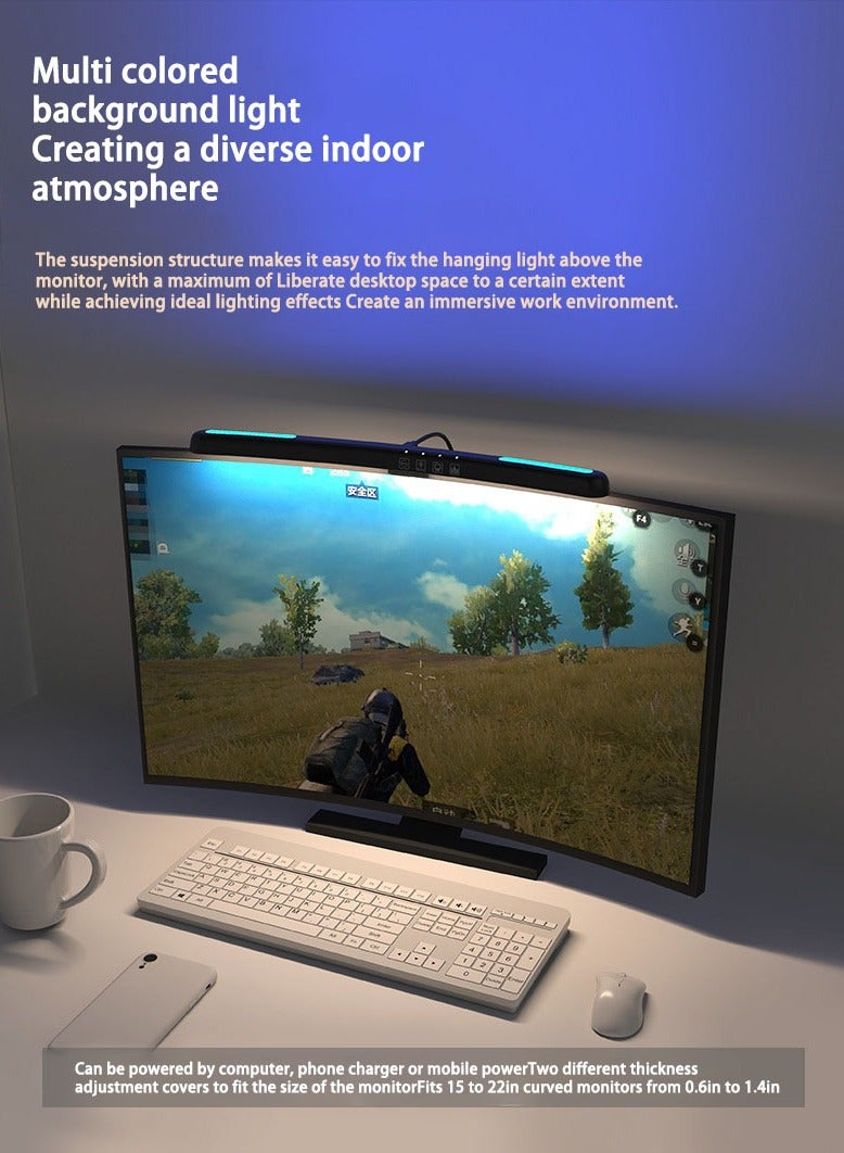 نهر قو ضوء شاشة الكمبيوتر، 7 ألوان RGB قابلة للتعديل، مصباح شاشة كمبيوتر منحني، شريط إضاءة شاشة LED للعناية بالعين، شريط إضاءة شاشة مع 3 أوضاع ألوان لألعاب المكتب والمنزل والمكتب - Image 2