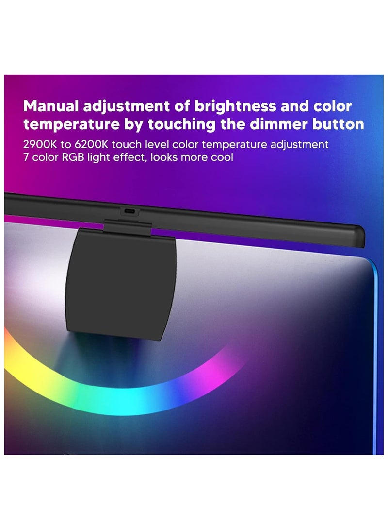 نهر قو ضوء شاشة الكمبيوتر، 7 ألوان RGB قابلة للتعديل، مصباح شاشة كمبيوتر منحني، شريط إضاءة شاشة LED للعناية بالعين، شريط إضاءة شاشة مع 3 أوضاع ألوان لألعاب المكتب والمنزل والمكتب - Image 5
