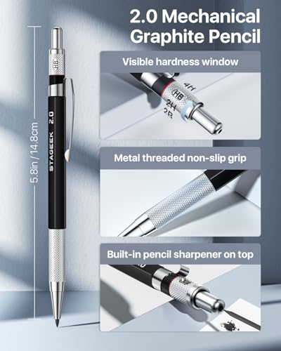 STAGEEK Mechanical Pencil Set with Case 34 Count, Drawing Pencils 0.5, 0.7, 0.9MM & 3PCS 2MM Sketching Pencils with 384PCS Lead Refills (6B 4B 2B HB 2H 4H Color) for Artist Drafting Drawing Writing - Image 5