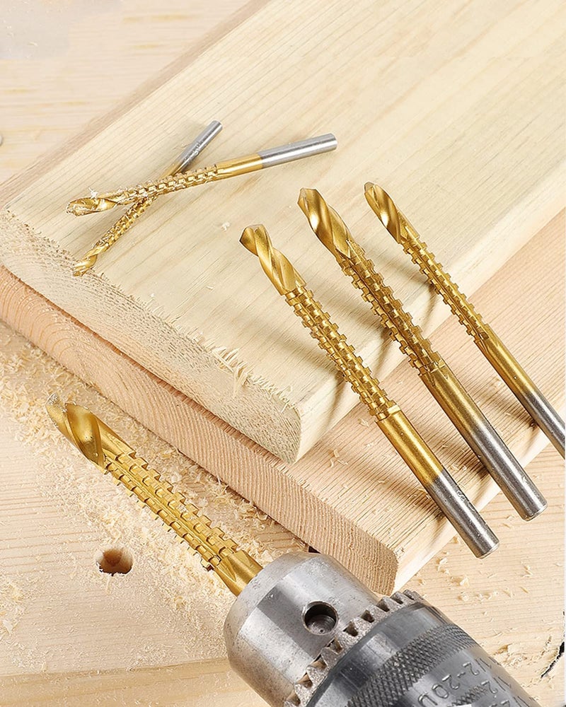 Rocaris 6 Pack Titanium Coated HSS Twist Drill Bits, 3-8mm Serrated Side Cutting Drill Bit Woodworking Tools for Plastic Metal Wood Hole - Image 5