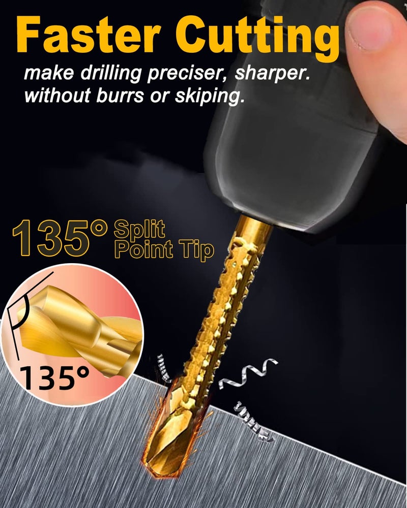 Rocaris 6 Pack Titanium Coated HSS Twist Drill Bits, 3-8mm Serrated Side Cutting Drill Bit Woodworking Tools for Plastic Metal Wood Hole - Image 2