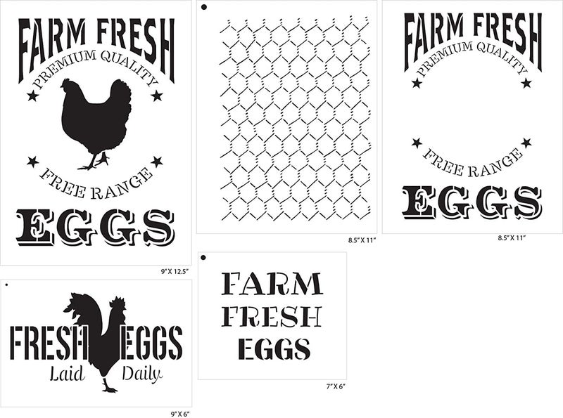 Ivana's Farm Fresh Eggs Farmhouse Stencil Set - 5 Piece | Reusable Mylar Template | Use to Paint Wood Signs - Walls - Tables - DIY Kitchen Decor - Image 4