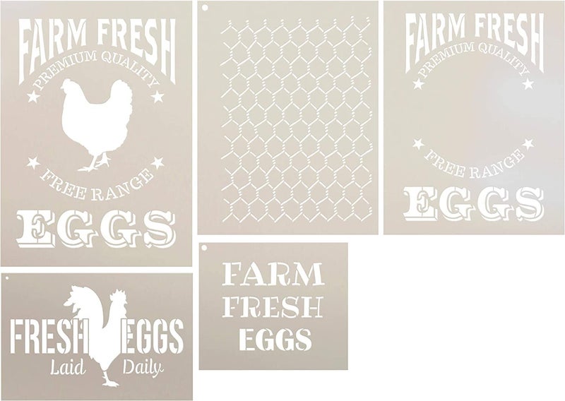 Ivana's Farm Fresh Eggs Farmhouse Stencil Set - 5 Piece | Reusable Mylar Template | Use to Paint Wood Signs - Walls - Tables - DIY Kitchen Decor - Image 2