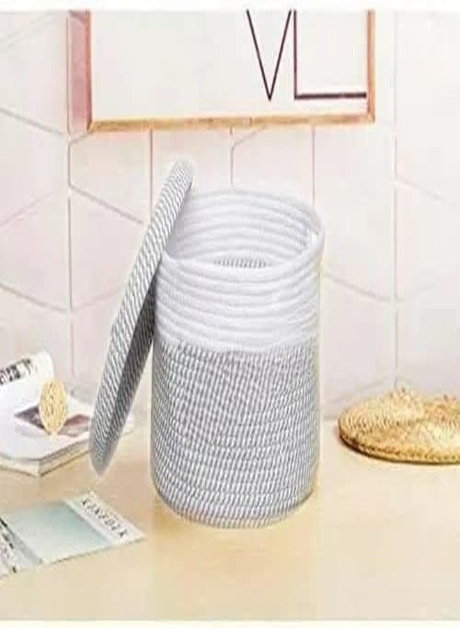 Gleckn Mini Rope Laundry Storage Cotton Basket Woven Bag Hamper Baby Nursery Bucket Organizer For Kids Toys,Fruits,Gifts,Living Room,Bathroom,Kitchen,Office Set,Shelfs (Grey, 10X8 Inches) - Image 2