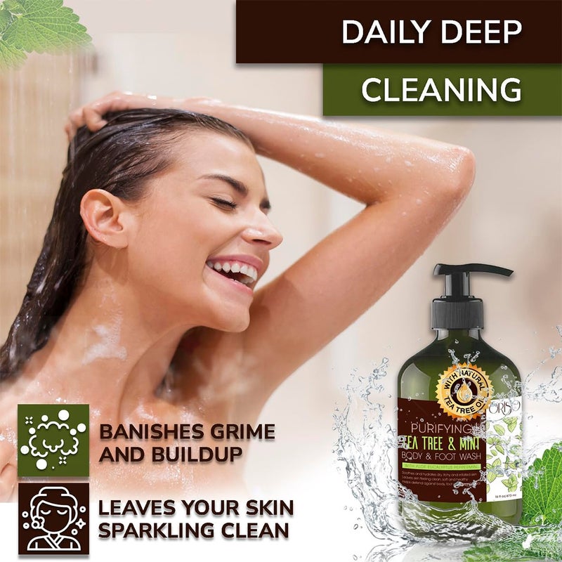 ORISO Tea Tree Body Wash with Mint for Women and Men - Helps Acne - Athletes Foot - Jock Itchy - Ringworm - Eczema - Body Odor - Itchy Skin - Moisturizing and Hydrating Sensitive Skin - 16oz - Image 2