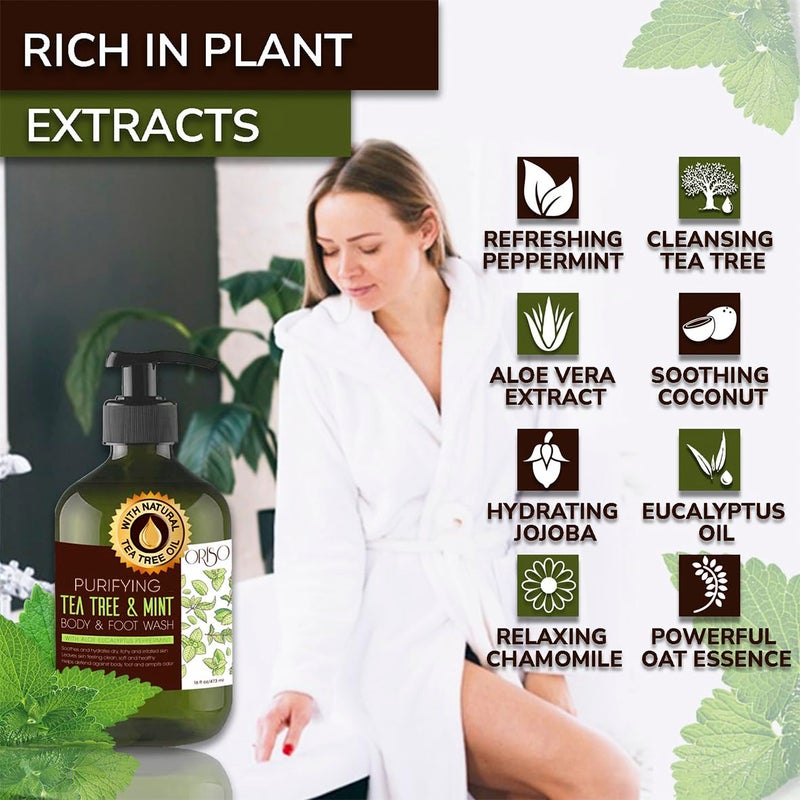 ORISO Tea Tree Body Wash with Mint for Women and Men - Helps Acne - Athletes Foot - Jock Itchy - Ringworm - Eczema - Body Odor - Itchy Skin - Moisturizing and Hydrating Sensitive Skin - 16oz - Image 4