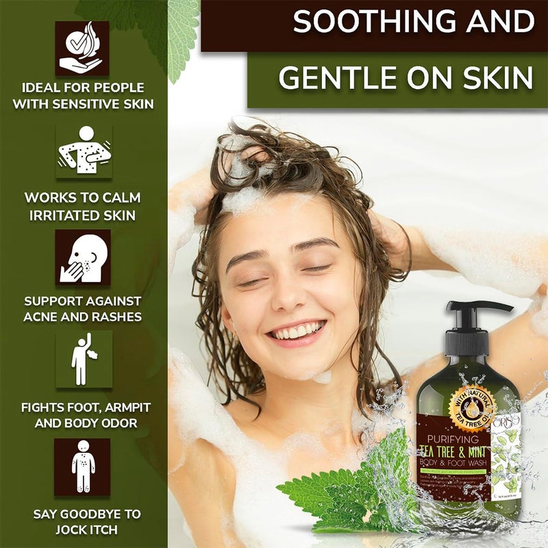 ORISO Tea Tree Body Wash with Mint for Women and Men - Helps Acne - Athletes Foot - Jock Itchy - Ringworm - Eczema - Body Odor - Itchy Skin - Moisturizing and Hydrating Sensitive Skin - 16oz - Image 3