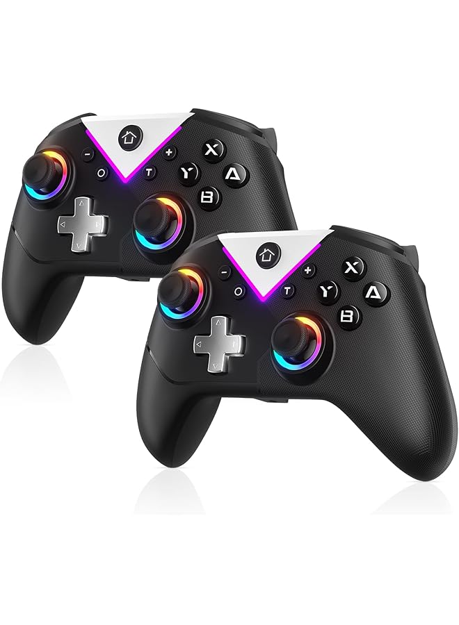 KASTWAVE 2 Pack Rgb Wireless Pc Switch Controller For Switch Lite Oled/Pc Steam/Android Bluetooth Controller With Hall Effect Joysticks/Back Buttons No Stick Drift No Dead Zone Includes Usb Adapter  - Image 1