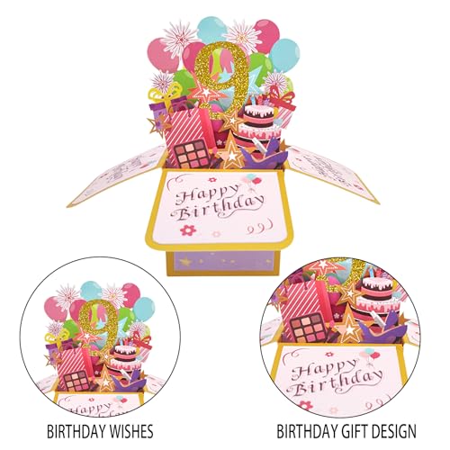 Asmallgf Happy 9th Birthday Pop Up Card for Daughter Niece, Funny 9 Years Old Birthday Gifts for Girl Boy, Sweet 9 Birthday Gift Ideas for Him Her - Image 3
