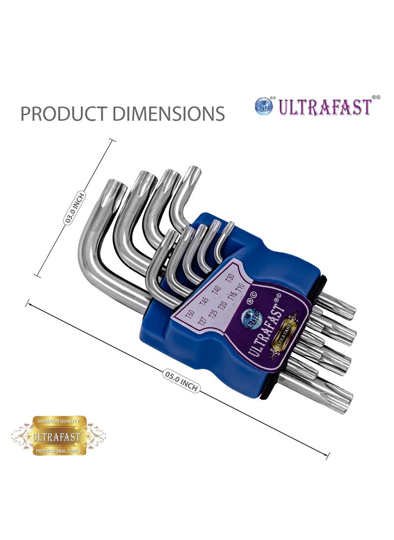 ULTRAFAST ULTRAFAST 9Piece Torx Key Set Short Arm Allen Wrench keys Chrome Vanadium Steel for Furniture Assembly Bicycle Repair Tightening Loosening T10 T15 T20 T25 T27 T30 T40 T45 T50  - Image 2