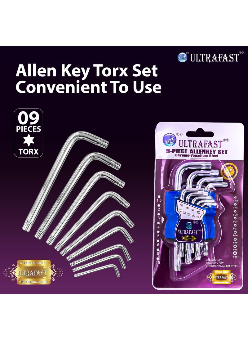 ULTRAFAST ULTRAFAST 9Piece Torx Key Set Short Arm Allen Wrench keys Chrome Vanadium Steel for Furniture Assembly Bicycle Repair Tightening Loosening T10 T15 T20 T25 T27 T30 T40 T45 T50  - Image 4