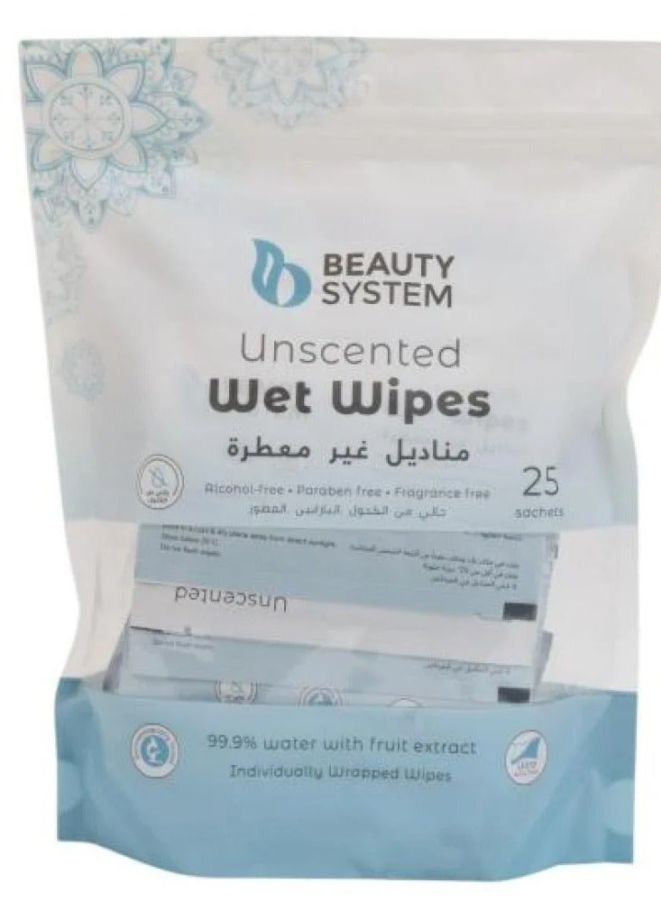 BEAUTY SYSTEM Unscented Wipes 25 Wipes - Image 1