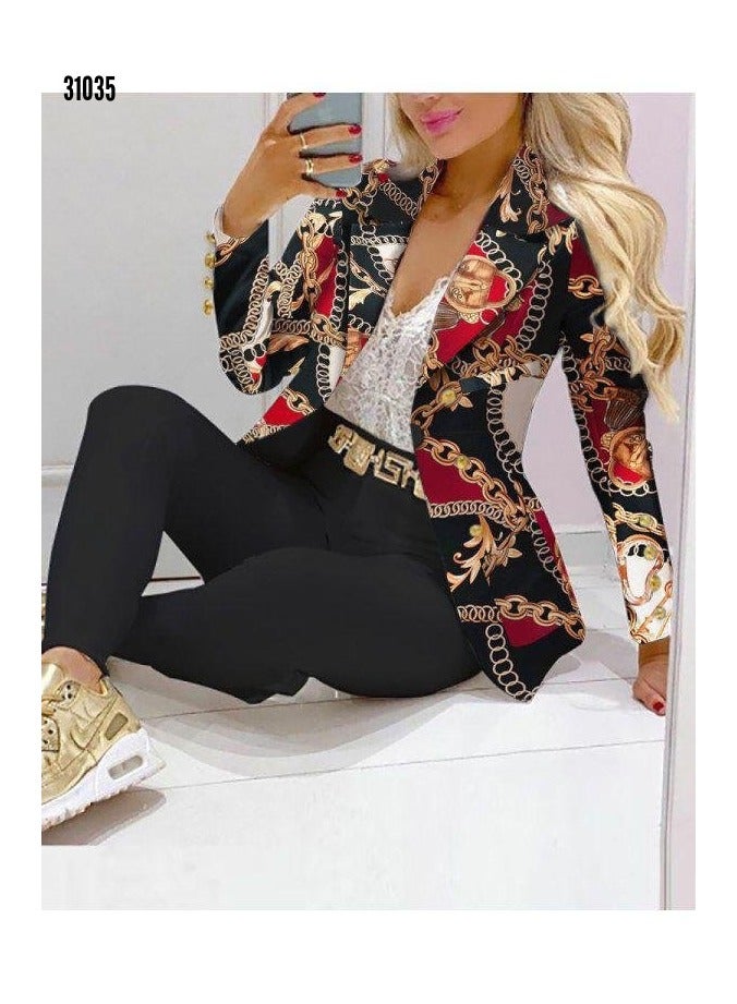 Shougu Fashionable Printed Long Sleeved Casual Suit And Pants Set  - Image 1