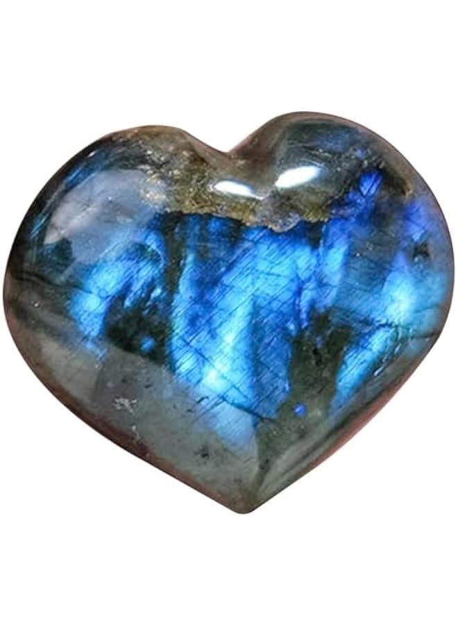 Generic Crystal Palm Heart Labradorite - Labradorite Crystals Heart Gemstone Healing | Mineral Reiki Pocket Crystal Tumble Collection | Heart Shape Puff Stones for Good Luck Charm Meditation Gift, 1  - Image 1