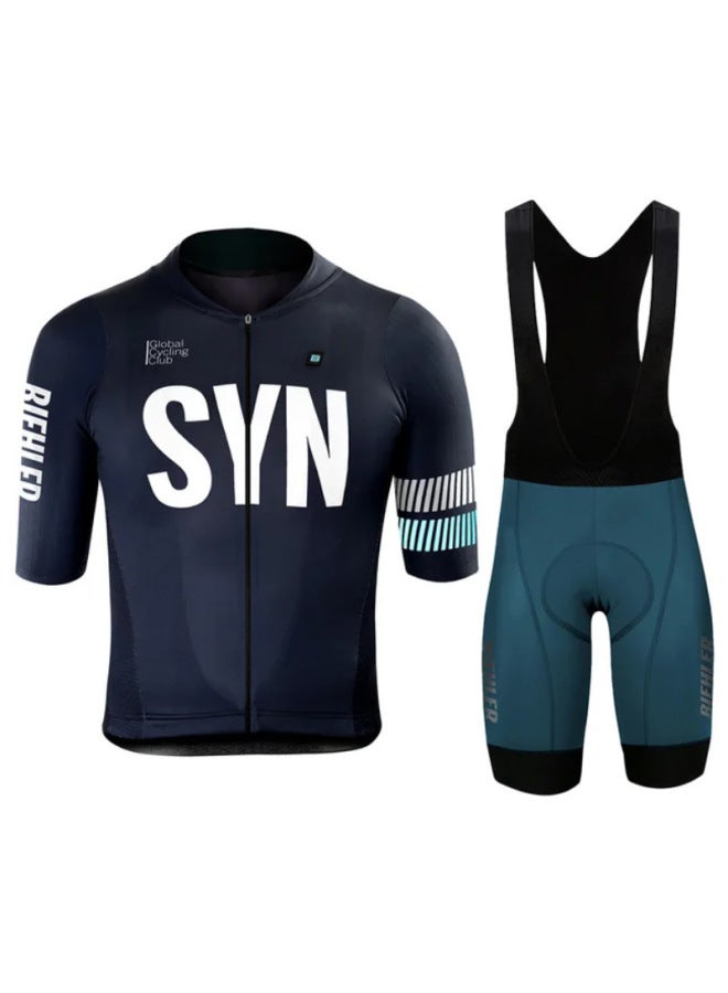 Syn Road Bike Riding Suit Short-sleeved Suit Milk Silk Color-block 9d Cushion Strappy Pants Bicycle Suit