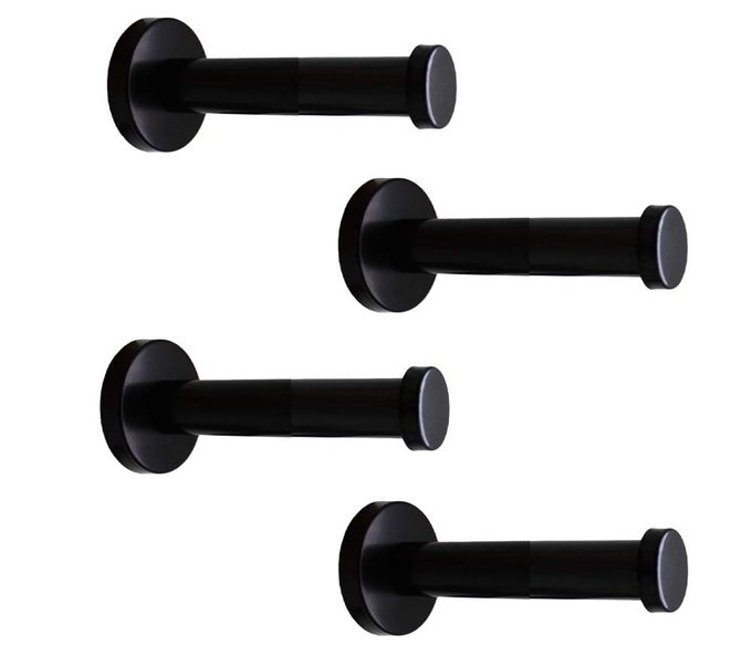 CLASSIC BLACK STAINLESS STEEL HEAVY DUTY WALL MOUNT HOOKS BATH TOWEL HOOKS COAT HANGER HANDBAG HOOKS 4 IN PACK 4