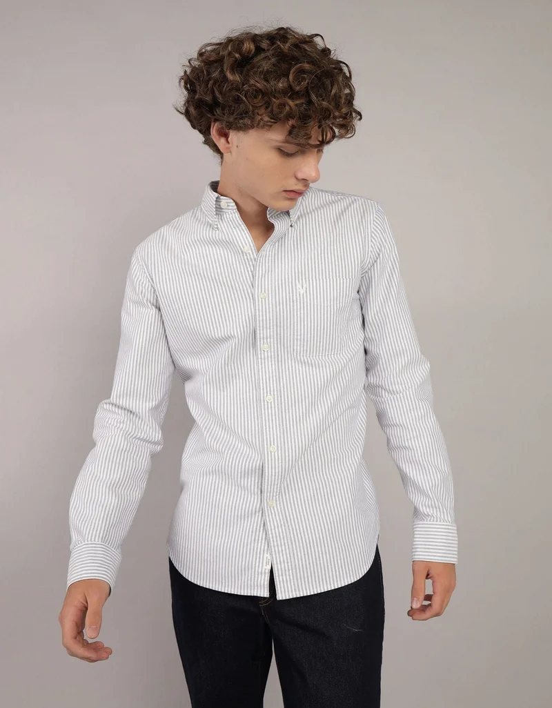 American Eagle AE Everyday Striped Oxford Button-Up Shirt