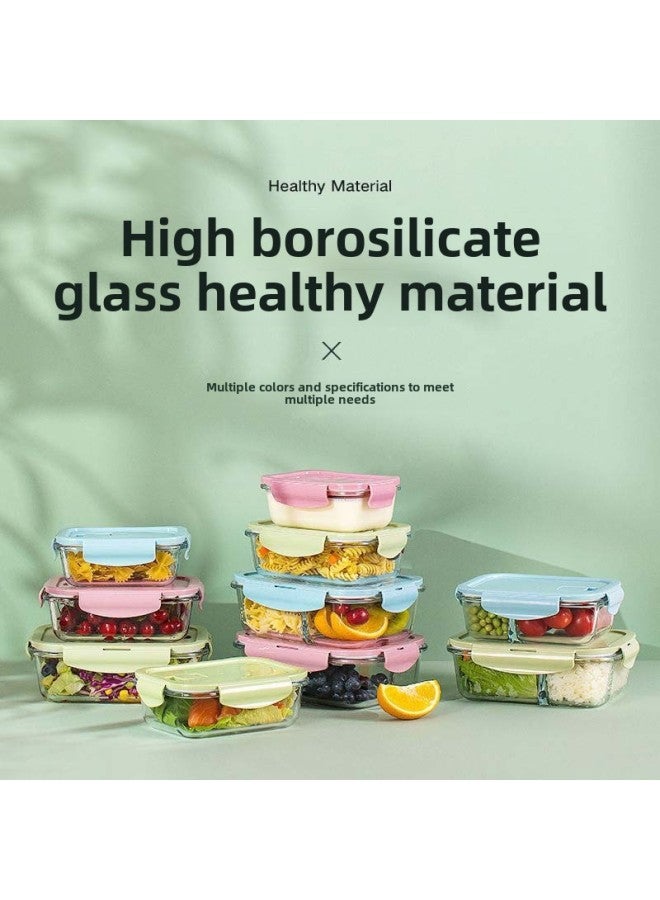 Refrigerator Special Glass Lunch Box Microwave Oven Products Household Kitchen Crisper Food Grade Lunch Box Student Lunch Box-Specifications:Car Chrysanthemum Blue (home Minimalist)-Color:(Without Separation) Rectangular 1040ml + Bear Meal Bag  - Image 4