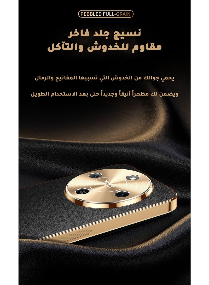 Luxury Leather Case for Honor X9d 5G and Honor X70 Premium Textured TPU Shockproof Cover with Gold Electroplated Alloy Camera Lens Protector & Anti-Scratch Non-Slip Frame (Blue) - Image 4