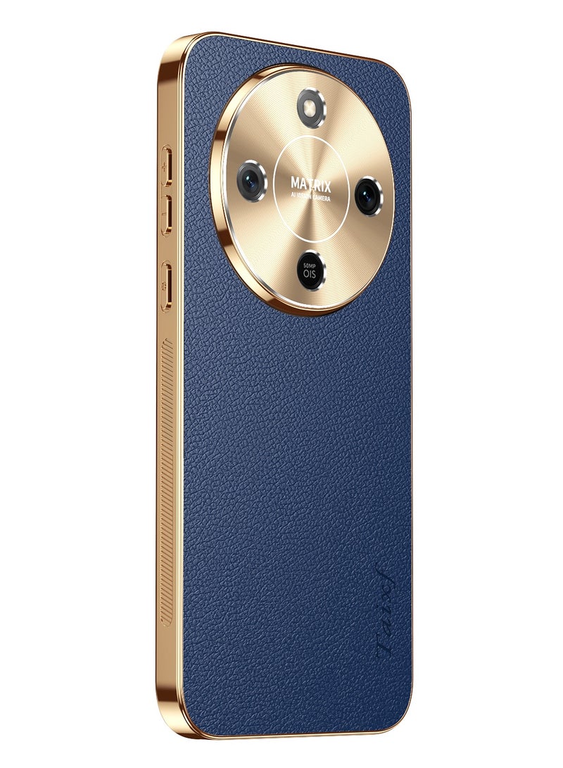 Luxury Leather Case for Honor X9d 5G and Honor X70 Premium Textured TPU Shockproof Cover with Gold Electroplated Alloy Camera Lens Protector & Anti-Scratch Non-Slip Frame (Blue) - Image 1