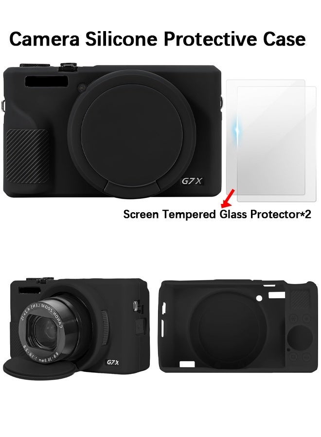 Wffo Silicone Case with a Tempered Glass Screen Protectorfor Canon Powershot G7 X Mark III Digital Camera Soft Silicone Protective Cover with Removable Lens Cover Anti Slip Anti Scratch Black - Image 1