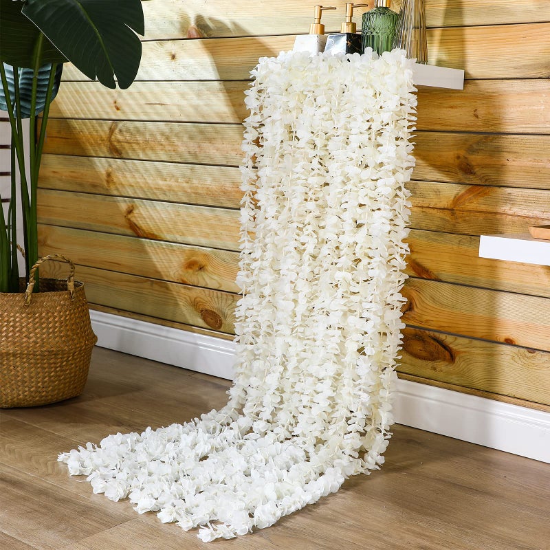 Janinka 65 Feet Wisteria Flower Garlands Faux Vine Flower Backdrop for Wall Arch Garden Home Wedding DecorationMilky White12 Packs
