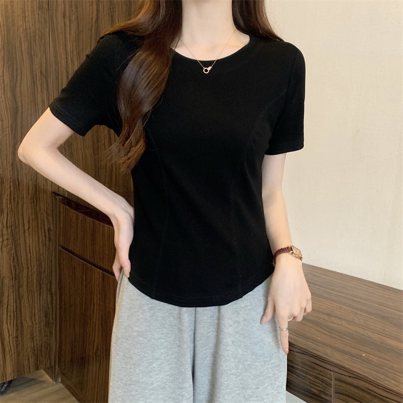 Curved Hem Slim Fit Irregular T-Shirt for Women White - Image 5