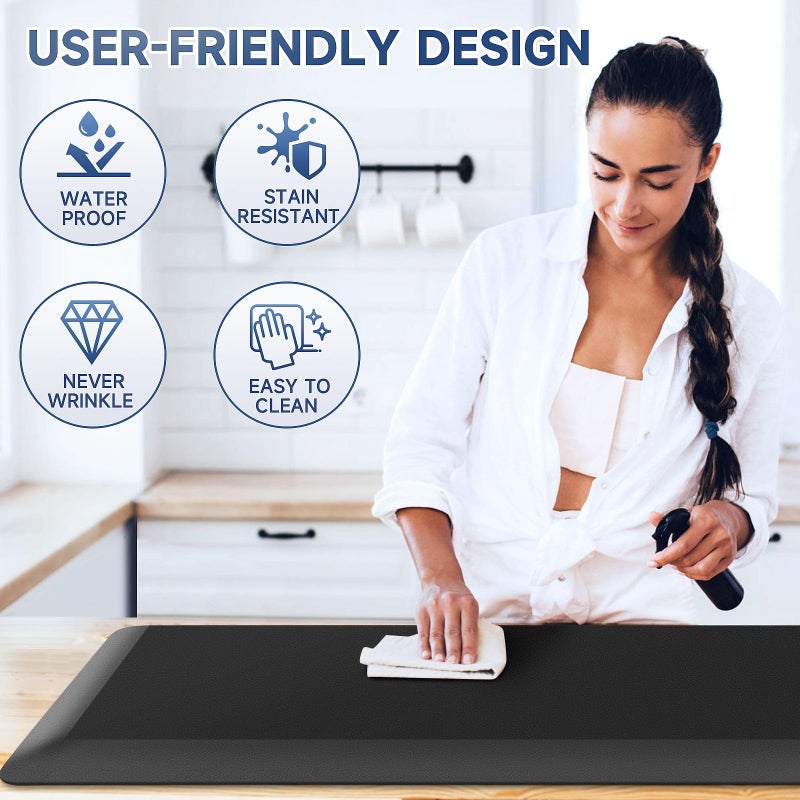 StepRite 4/5 Inch Thick Kitchen Mat Anti Fatigue Mat Kitchen Rugs Kitchen Decor Non-Slip, Stain Resistant, Waterproof Kitchen Mats Desk Mat for Kitchen, Office, Workshop, Black, 17'' x 60'' - Image 5