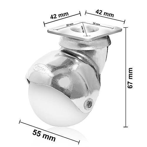IMPEX Ball Caster Wheel | Pack of 4 |Heavy Duty 50 mm for Office Chair Wheels| Desk Chair| Shopping Trolley| Furniture equipment and More | PLATE TYPE| - Image 4