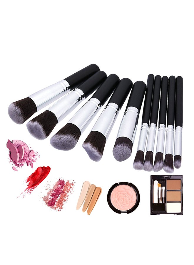 10-Piece Professional Makeup Brush Set With Sponge And Gift Multicolour - Image 1