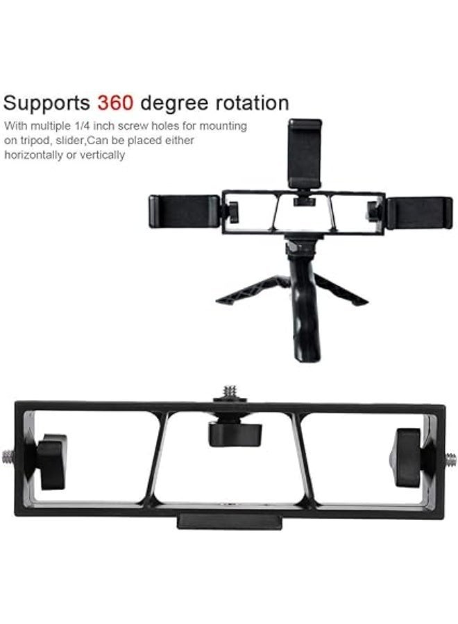 Topiky 3 in 1 Phone Extension Bracket,Portable 360º Rotation Adjustable Triple Multi-function Live Broadcast Extened Mount Smartphone Camera Holder Stand for Tripod,LED Light, Microphone,Slider - Image 2