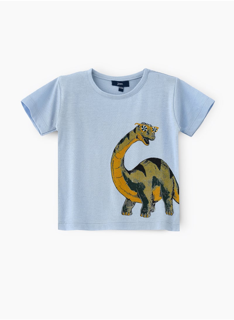 JAM Boys' Blue Dinosaur Graphic Cotton T-Shirt  - Image 1
