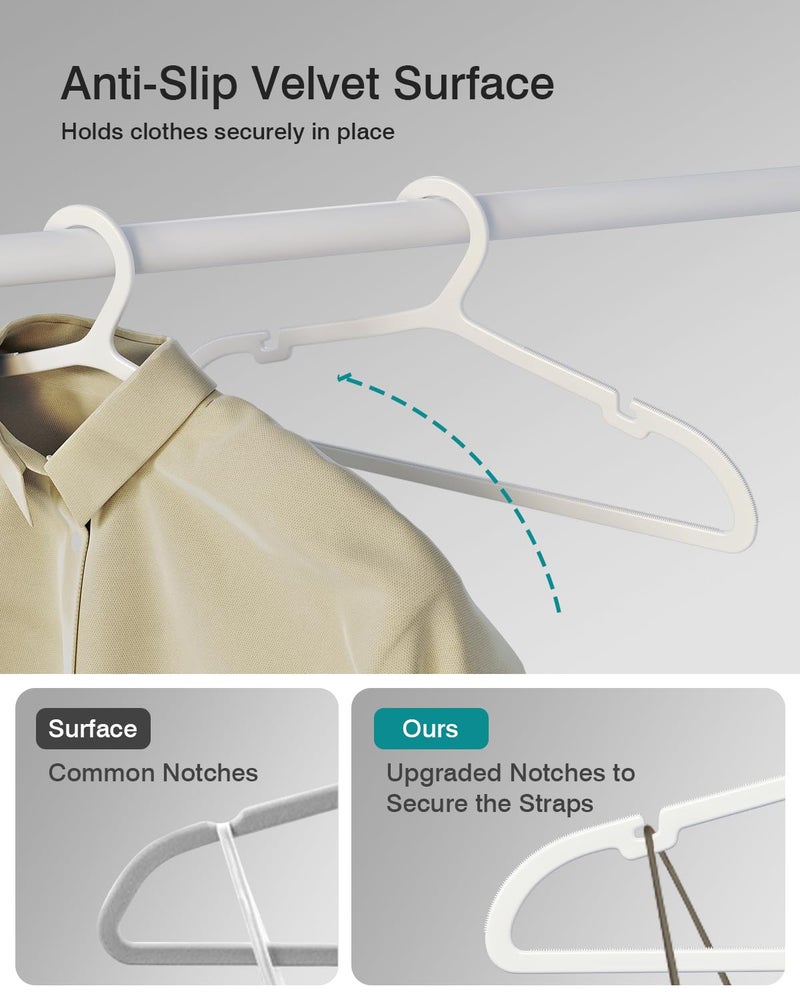 ABHENG 100 Pack Clothes Hangers, Non Slip Plastic Coat Hangers, Space Saving Hangers, Heavy Duty, Hanging Dry Wet Clothes, 16.4" x 8.3", White, UAPY05100W - Image 5