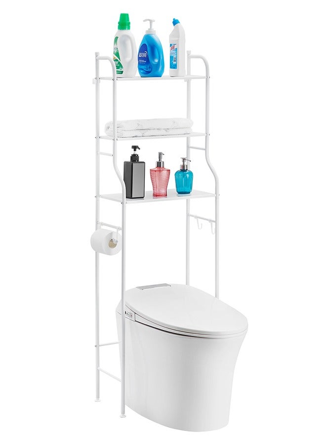 LAWAZIM Toilet Rack-White-Modern Design Space Saving Rust Resistant Steel Over the Toilet Freestanding Storage, Bathroom Rack with Shelves and Two Hanging Hooks for organizing cosmetics and toiletries - Image 3