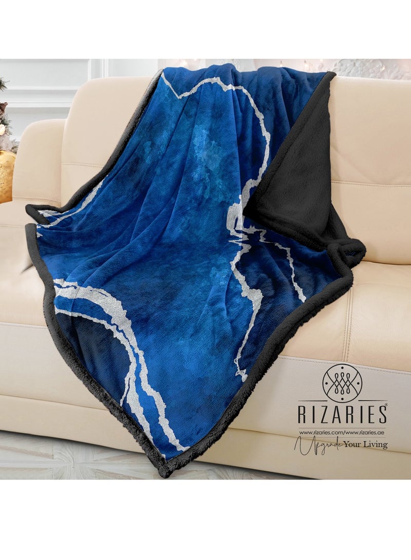 RIZARIES Soft Navy Silver Abstract Sofa Blanket Throw - Image 1