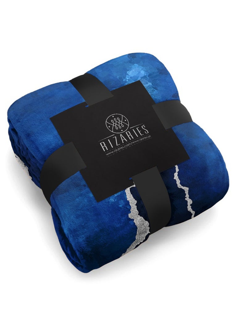 RIZARIES Soft Navy Silver Abstract Sofa Blanket Throw - Image 2