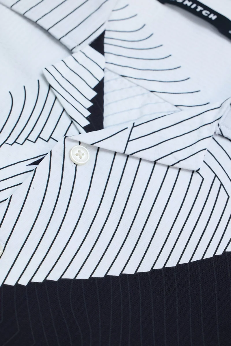 SNITCH White Abstract Half Sleeve Boxy Casual Shirt