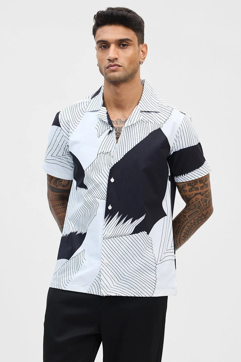 SNITCH White Abstract Half Sleeve Boxy Casual Shirt