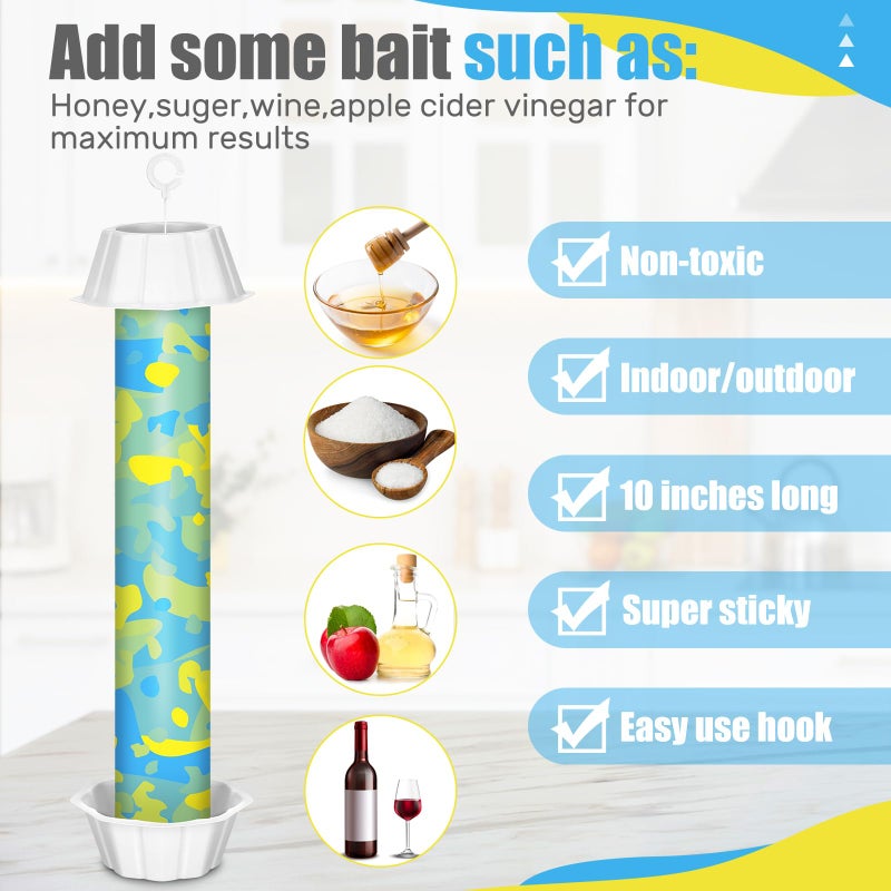 Qualirey 12 Pcs Sticky Fly Trap Fly Stick with Hanging Hook Adhesive Mosquito Catcher for Indoor Outdoor Trap Houseflies and Flying Insects Bee Wasp Moth Fly, 10.2 x 2.5 Inch - Image 3