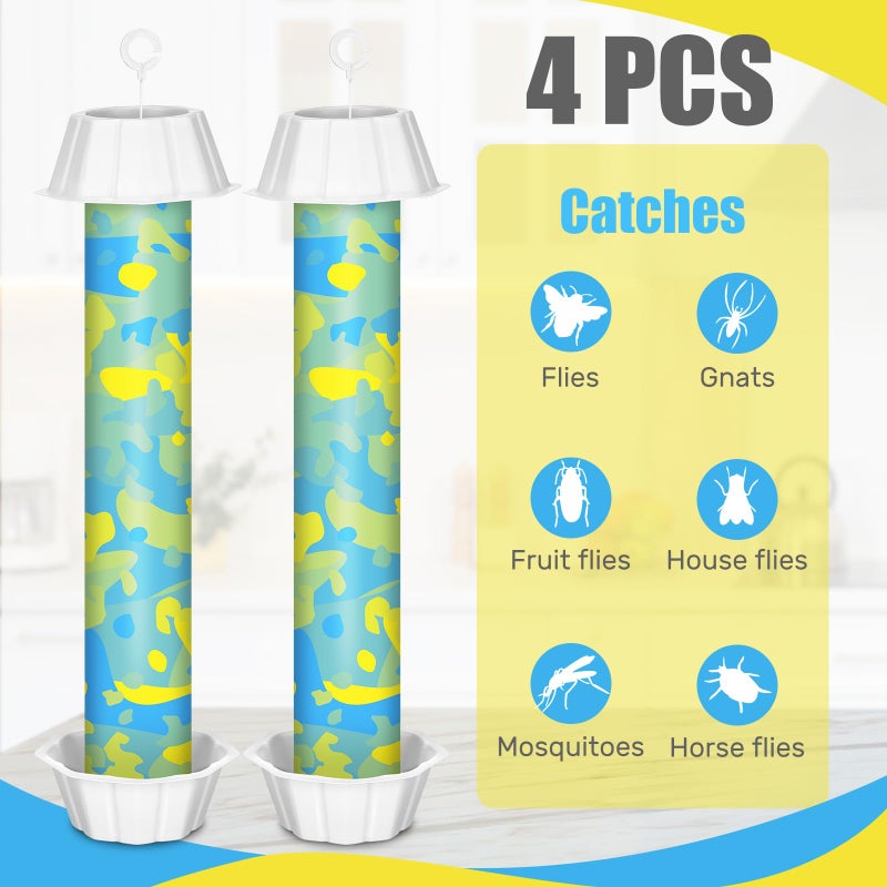 Qualirey 12 Pcs Sticky Fly Trap Fly Stick with Hanging Hook Adhesive Mosquito Catcher for Indoor Outdoor Trap Houseflies and Flying Insects Bee Wasp Moth Fly, 10.2 x 2.5 Inch - Image 2